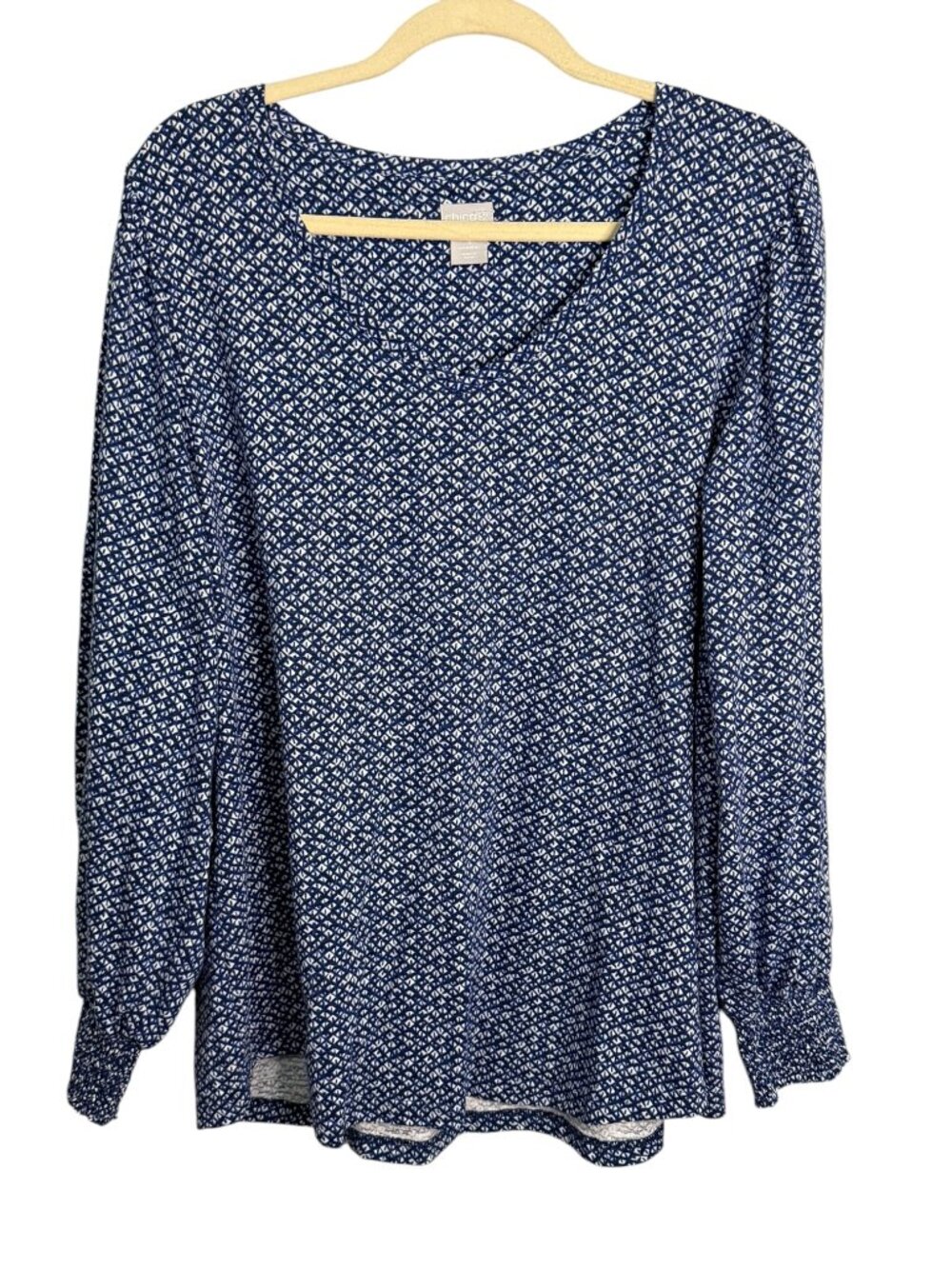 Chico's Blouse Women's XL Geometric Long Sleeves Office Blue White Chicos 3